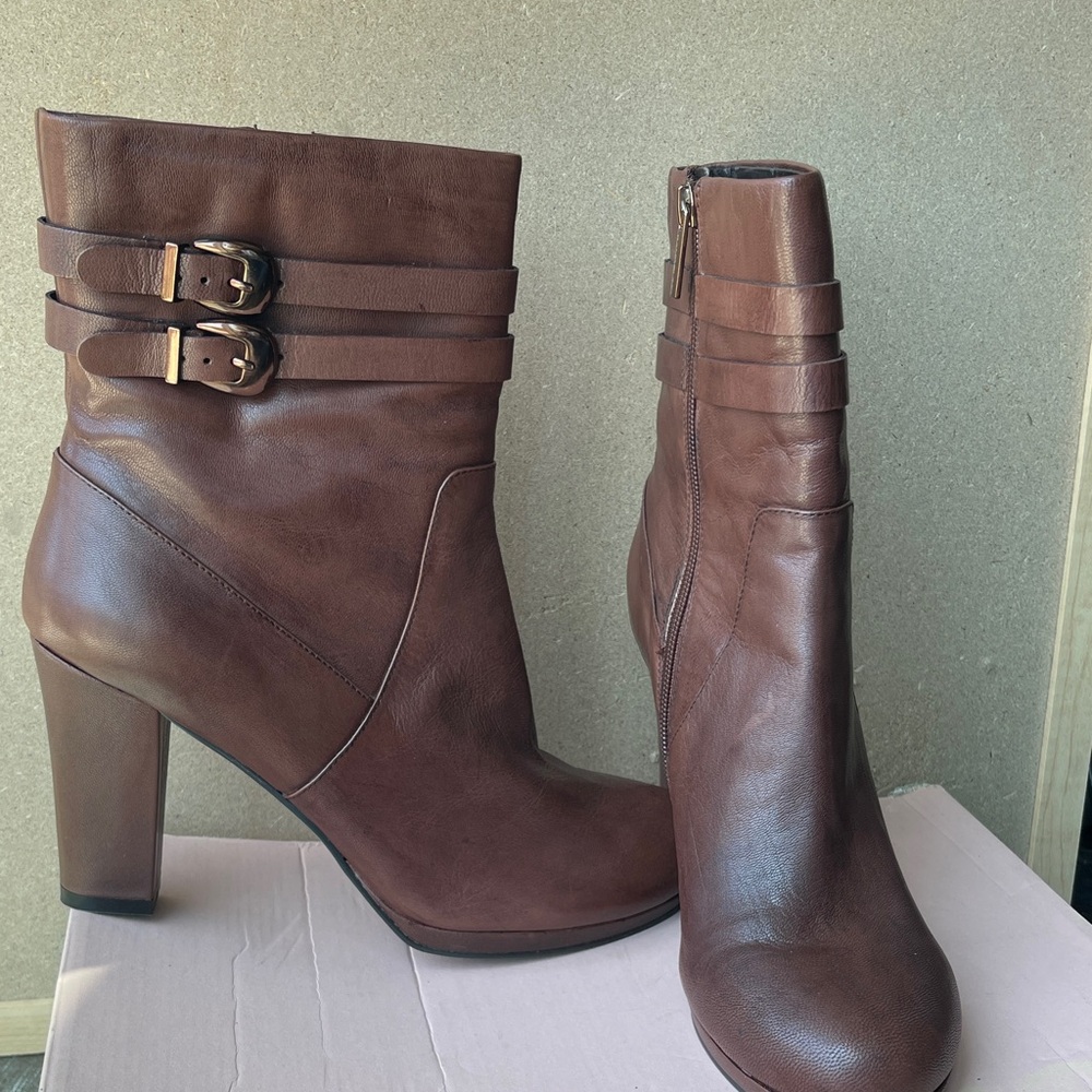 Bandolino Genuine Leather Twin Buckle Strap Bootie